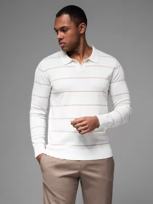 Mens t -thirt cu guler OMBRE OM-POLS-0146 ALB ȘI BEJ