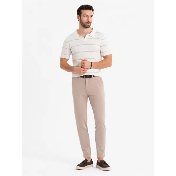  Mens t -thirt cu guler OMBRE OM-POSS-0145 ALB ȘI BEJ 