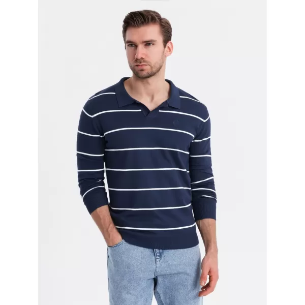  Mens t -thirt cu guler OMBRE OM-POLS-0146 ALBASTRU BLEUMARIN ȘI ALB 