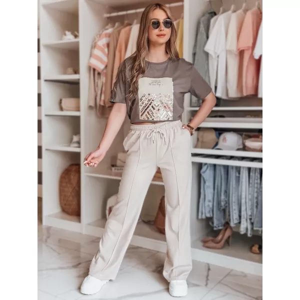  Pantalonii pentru doamne DSTREET DRESSANIK UY2702 BEJ 
