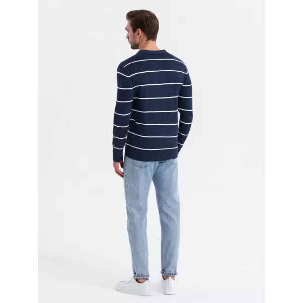 Mens t -thirt cu guler OMBRE OM-POLS-0146 ALBASTRU BLEUMARIN ȘI ALB 