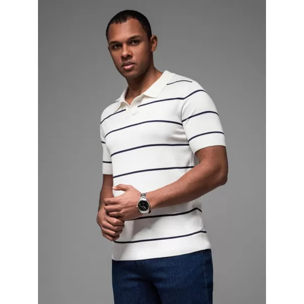  Mens t -thirt cu guler OMBRE OM-POSS-0145 ALB ȘI BLEUMARIN 