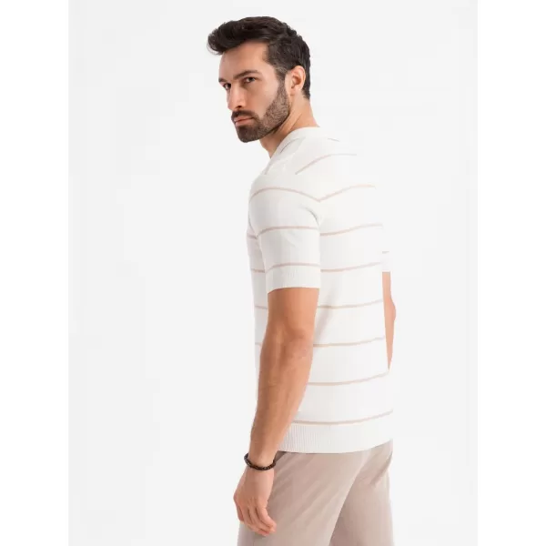  Mens t -thirt cu guler OMBRE OM-POSS-0145 ALB ȘI BEJ 