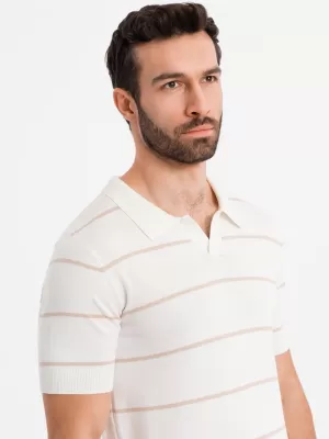 Mens t -thirt cu guler OMBRE OM-POSS-0145 ALB ȘI BEJ