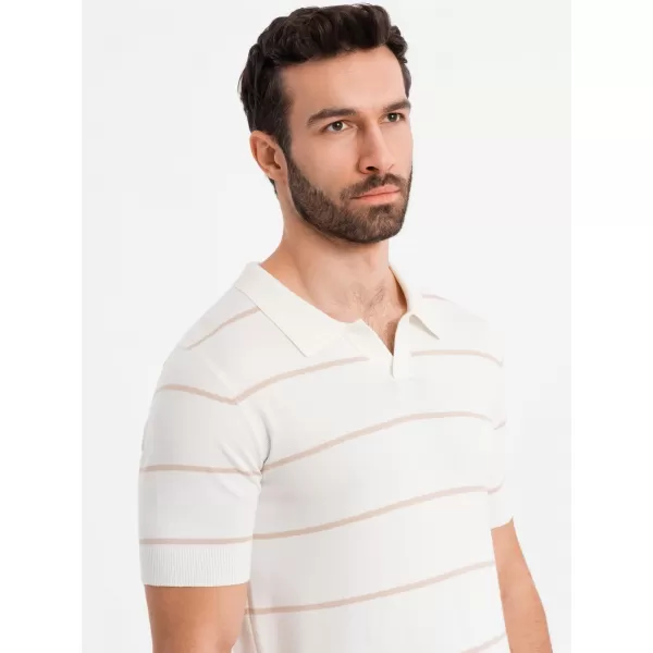  Mens t -thirt cu guler OMBRE OM-POSS-0145 ALB ȘI BEJ 