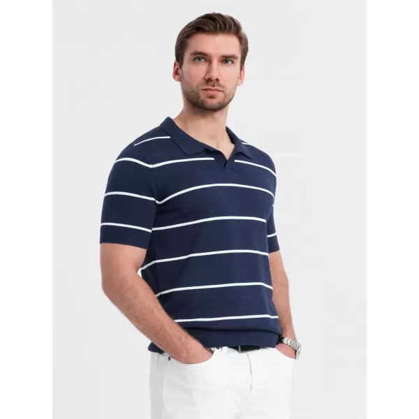  Mens t -thirt cu guler OMBRE OM-POSS-0145 ALBASTRU BLEUMARIN ȘI ALB 