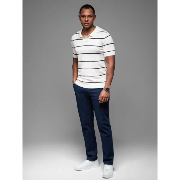  Mens t -thirt cu guler OMBRE OM-POSS-0145 ALB ȘI BLEUMARIN 