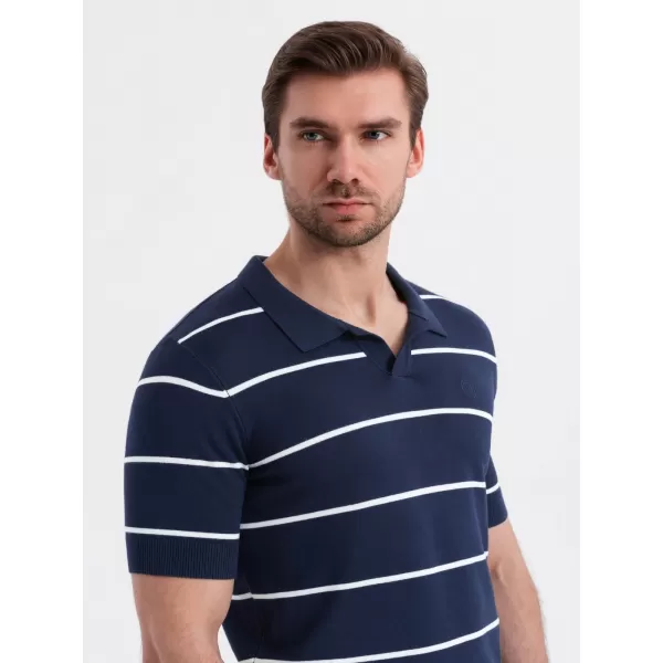  Mens t -thirt cu guler OMBRE OM-POSS-0145 ALBASTRU BLEUMARIN ȘI ALB 
