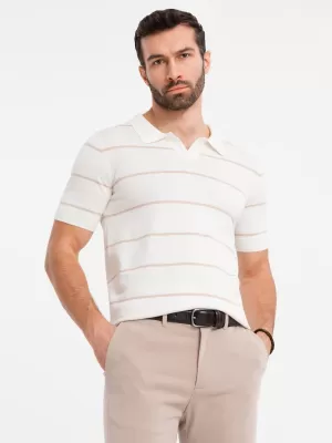 Mens t -thirt cu guler OMBRE OM-POSS-0145 ALB ȘI BEJ