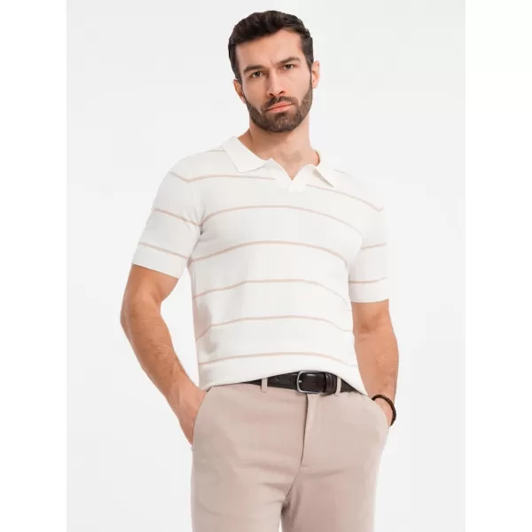  Mens t -thirt cu guler OMBRE OM-POSS-0145 ALB ȘI BEJ 
