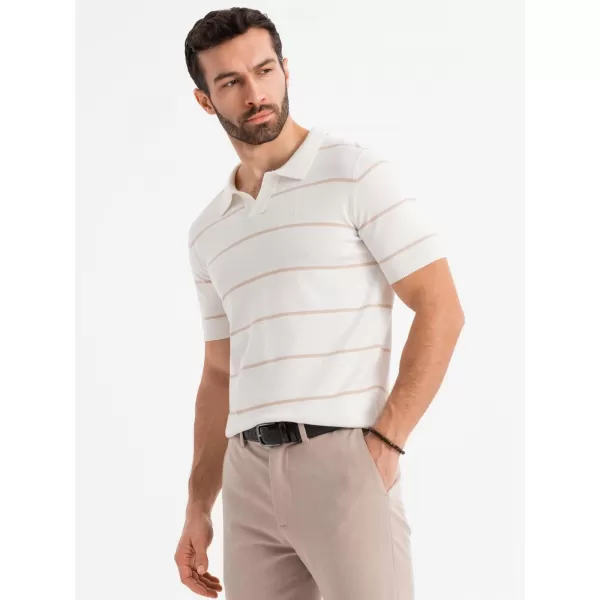  Mens t -thirt cu guler OMBRE OM-POSS-0145 ALB ȘI BEJ 