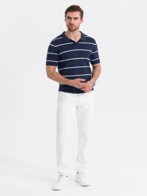 Mens t -thirt cu guler OMBRE OM-POSS-0145 ALBASTRU BLEUMARIN ȘI ALB