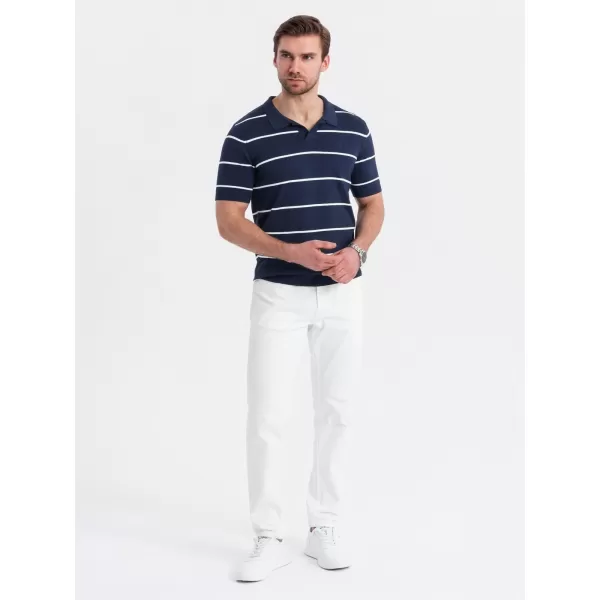  Mens t -thirt cu guler OMBRE OM-POSS-0145 ALBASTRU BLEUMARIN ȘI ALB 