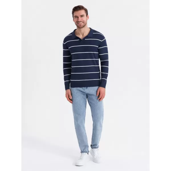  Mens t -thirt cu guler OMBRE OM-POLS-0146 ALBASTRU BLEUMARIN ȘI ALB 