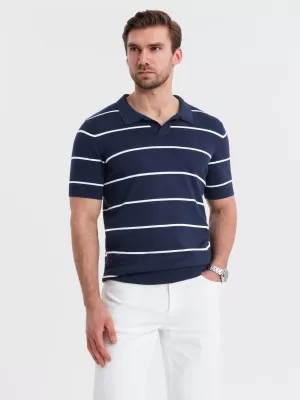 Mens t -thirt cu guler OMBRE OM-POSS-0145 ALBASTRU BLEUMARIN ȘI ALB