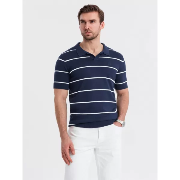  Mens t -thirt cu guler OMBRE OM-POSS-0145 ALBASTRU BLEUMARIN ȘI ALB 