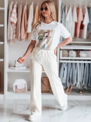 Pantalonii pentru doamne DSTREET DRESSANIK UY2703 ALB
