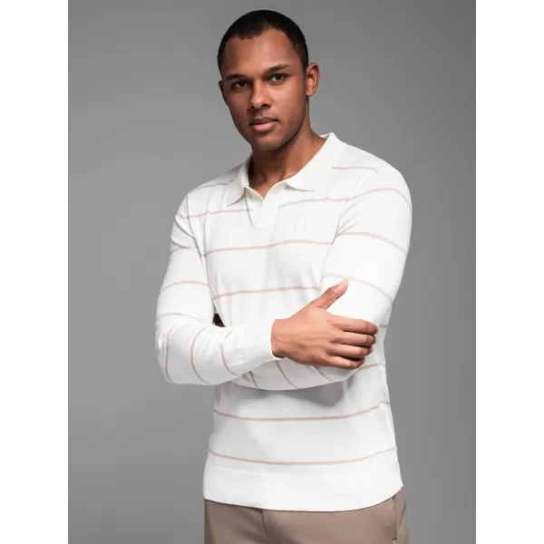  Mens t -thirt cu guler OMBRE OM-POLS-0146 ALB ȘI BEJ 