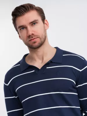 Mens t -thirt cu guler OMBRE OM-POLS-0146 ALBASTRU BLEUMARIN ȘI ALB