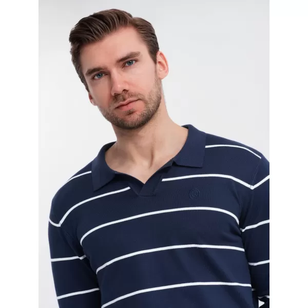  Mens t -thirt cu guler OMBRE OM-POLS-0146 ALBASTRU BLEUMARIN ȘI ALB 