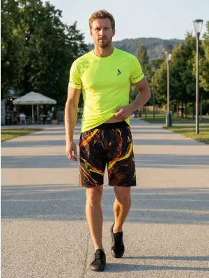 Premium pantaloni scurți funcționali pentru bărbați ALTISPORT VOJ/ALM071KRA01 NEGRU -YELLOW