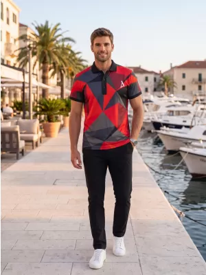 Tricou funcțional pentru bărbați cu guler premium ALTISPORT VOJ/ALM007TR05 ROŞU