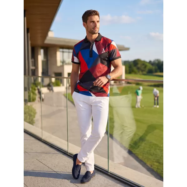  Tricou funcțional pentru bărbați cu guler premium ALTISPORT VOJ/ALM007TR05 ALBASTRU NAVAL/ROȘU 