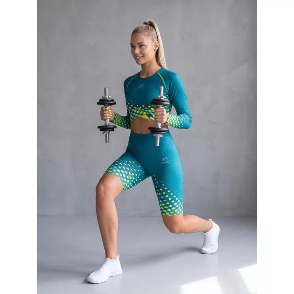  Jambiere pentru femei deasupra genunchilor premium ALTISPORT VOJ/ALW109LEG02 EMERALD/FLUO YELLOW 