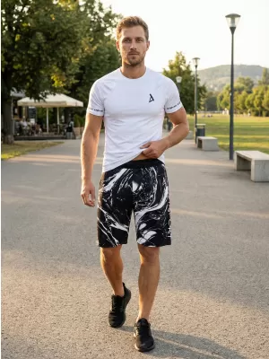 Premium pantaloni scurți funcționali pentru bărbați ALTISPORT VOJ/ALM071KRA01 ALB -NEGRU