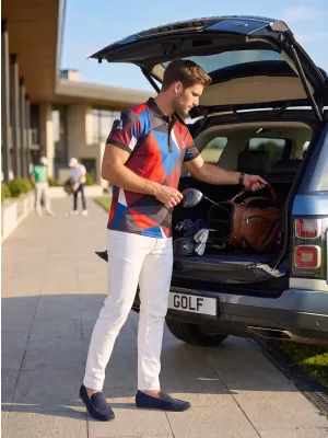 Tricou funcțional pentru bărbați cu guler premium ALTISPORT VOJ/ALM007TR05 ALBASTRU NAVAL/ROȘU