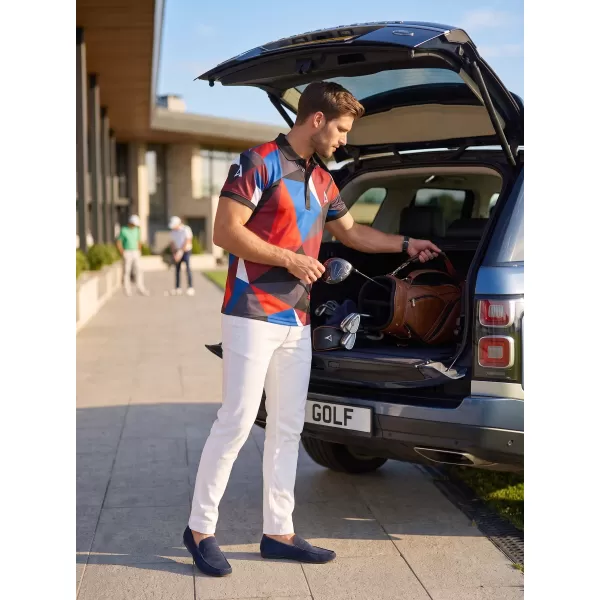  Tricou funcțional pentru bărbați cu guler premium ALTISPORT VOJ/ALM007TR05 ALBASTRU NAVAL/ROȘU 
