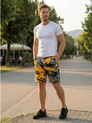 Premium pantaloni scurți funcționali pentru bărbați ALTISPORT VOJ/ALM014KRA01 NEGRU -YELLOW