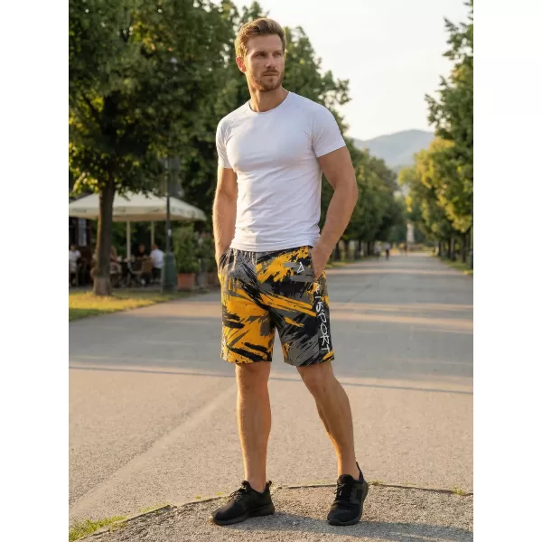  Premium pantaloni scurți funcționali pentru bărbați ALTISPORT VOJ/ALM014KRA01 NEGRU -YELLOW 