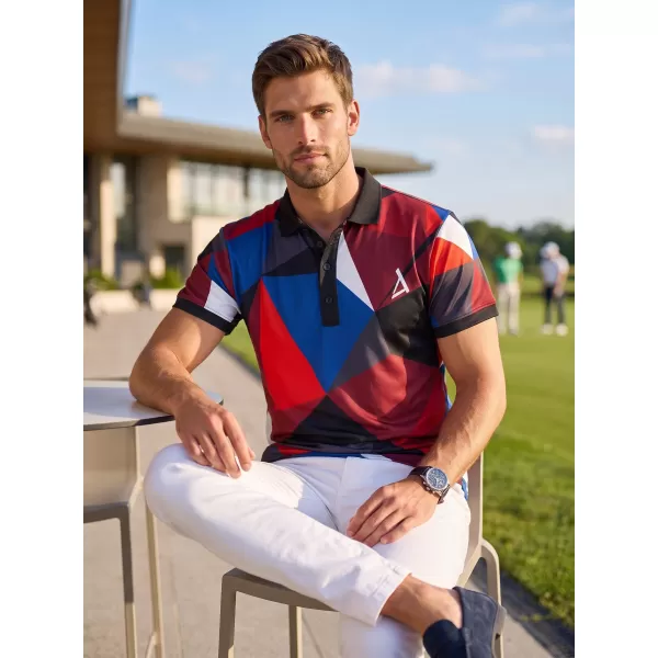  Tricou funcțional pentru bărbați cu guler premium ALTISPORT VOJ/ALM007TR05 ALBASTRU NAVAL/ROȘU 
