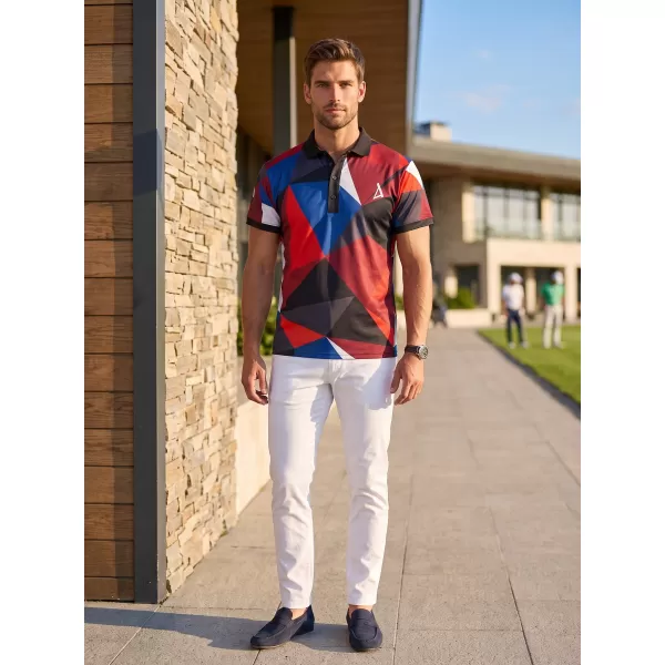  Tricou funcțional pentru bărbați cu guler premium ALTISPORT VOJ/ALM007TR05 ALBASTRU NAVAL/ROȘU 