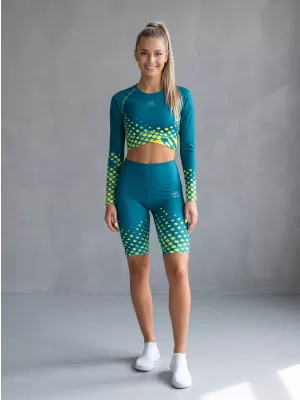 Jambiere pentru femei deasupra genunchilor premium ALTISPORT VOJ/ALW109LEG02 EMERALD/FLUO YELLOW