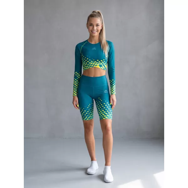  Jambiere pentru femei deasupra genunchilor premium ALTISPORT VOJ/ALW109LEG02 EMERALD/FLUO YELLOW 