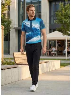 Tricou funcțional pentru bărbați cu guler premium ALTISPORT VOJ/ALM103TR05 ZĂPADĂ