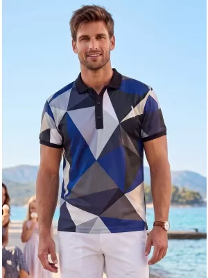 Tricou funcțional pentru bărbați cu guler premium ALTISPORT VOJ/ALM007TR05 ALBASTRU NAVAL/MARO
