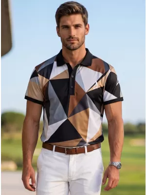 Tricou funcțional pentru bărbați cu guler premium ALTISPORT VOJ/ALM007TR05 NEGRU -BROWN