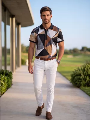 Tricou funcțional pentru bărbați cu guler premium ALTISPORT VOJ/ALM007TR05 NEGRU -BROWN