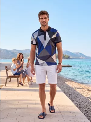 Tricou funcțional pentru bărbați cu guler premium ALTISPORT VOJ/ALM007TR05 ALBASTRU NAVAL/MARO