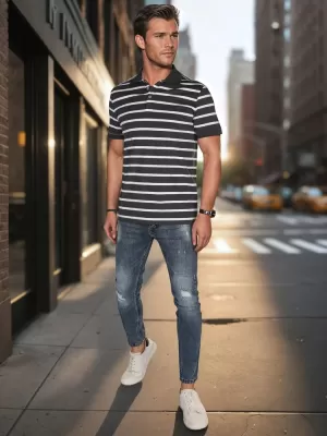 Mens t -thirt cu guler DSTREET PX0639 GRI DESCHIS