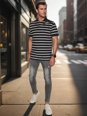 Mens t -thirt cu guler DSTREET PX0636 NEGRU