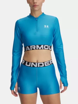 Tricou pentru femei UNDER ARMOUR HEATGEAR RIB 1/4 ZIP LS 1388692-453 ALBASTRU