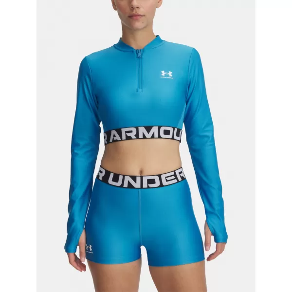 Tricou pentru femei UNDER ARMOUR HEATGEAR RIB 1/4 ZIP LS 1388692-453 ALBASTRU 