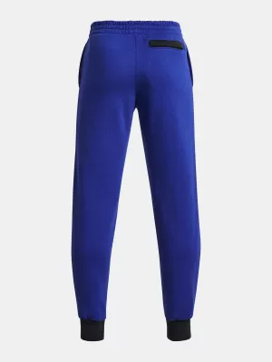 Pantaloni de trening pentru băieți UNDER ARMOUR RIVAL FLEECE SCRIPT JGRS 1379789-400 ALBASTRU