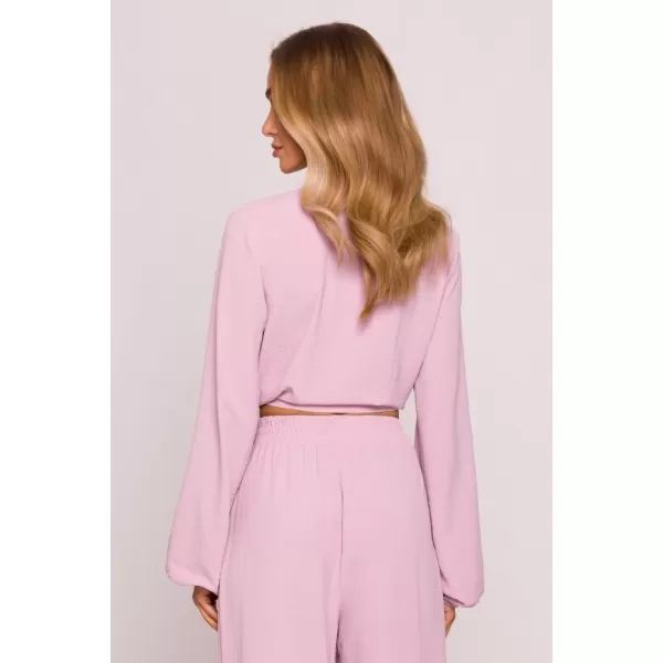  Crop top de damă MOE M861 ROZ CREPONAT 