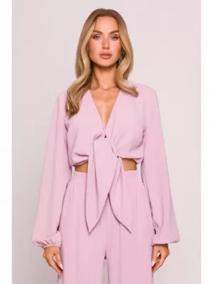 Crop top de damă MOE M861 ROZ CREPONAT