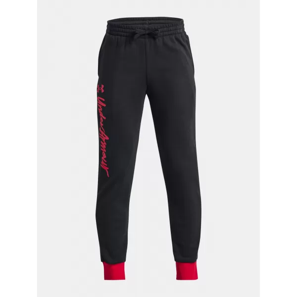  Pantaloni de trening pentru băieți UNDER ARMOUR RIVAL FLEECE SCRIPT JGRS 1379789-001 NEGRU 
